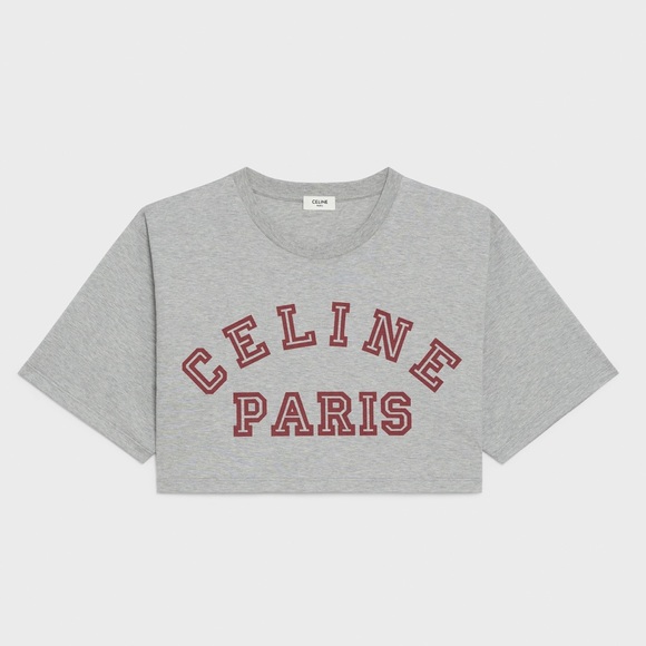 NWT Celine S Cropped Jersey T-Shirt Grey/Burgundy - Picture 2 of 10